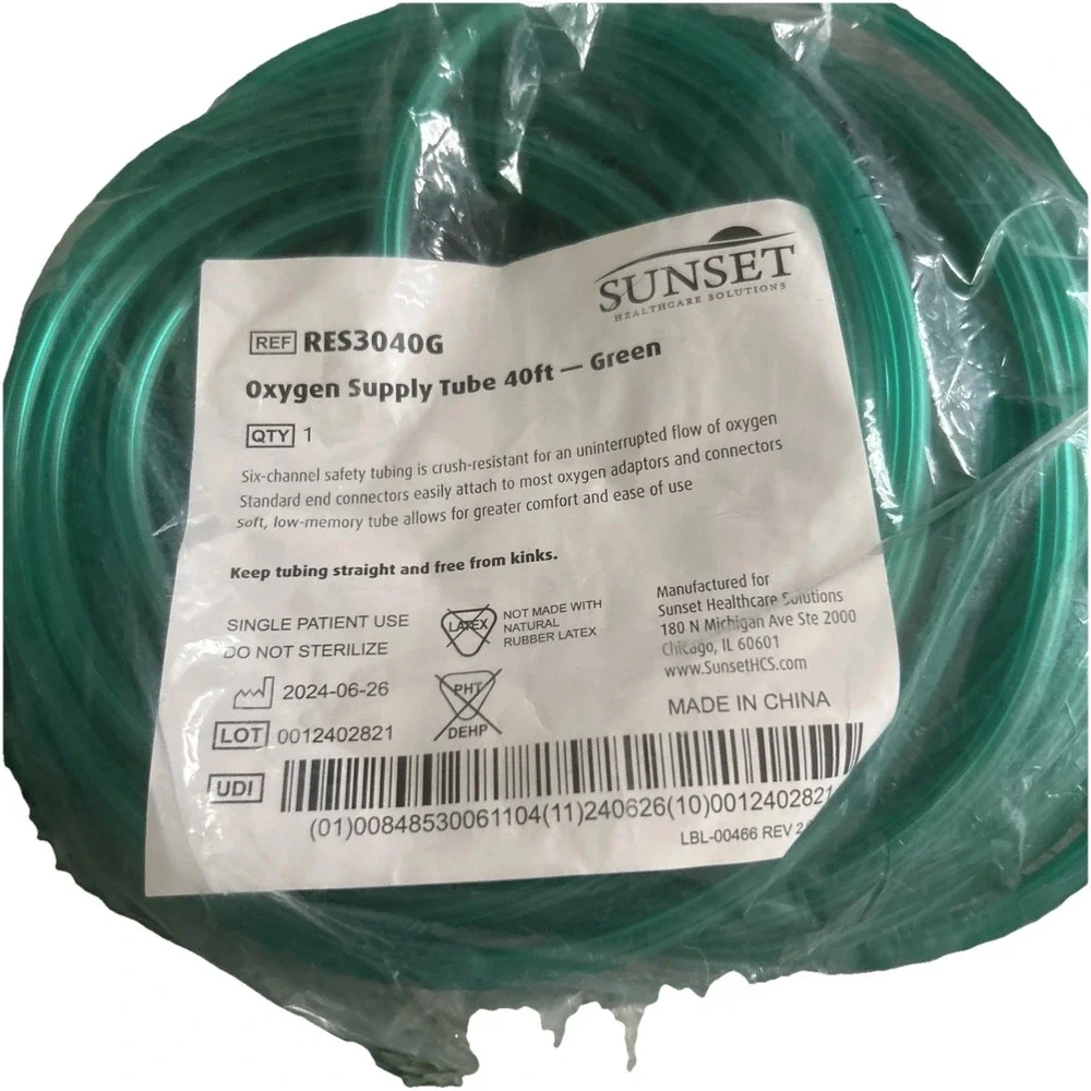 LOT OF 3- Sunset Oxygen Supply Green Tubing 40ft RES3040G Latex Free, Sealed
